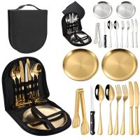 Travel Cutlery Set Portable Camp Cooking Set Stainless Steel Flatware Camping Utensil Picnic Set for Camping Picnics Travel BBQ Flatware Sets