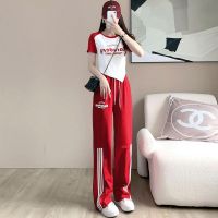 COD Sports Leisure Suit Womens Summer Fashion Age-reducing Niche Design Sense Short-sleeved Wide-leg Pants Two-piece Western Style Thin Suit