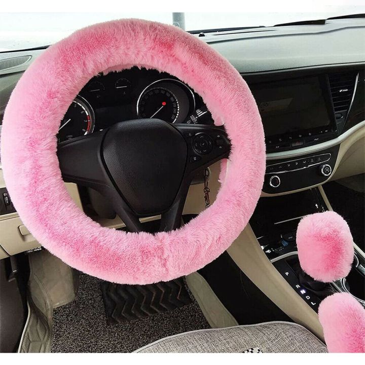 Universal Car Plush Fuzzy Steering Wheel Cover Wool Fur Gear Knob