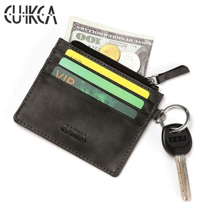 ZZOOI CUIKCA New Unisex Women Men Wallet Slim Leather Wallet Zipper Coins Purse With Key Ring Credit Cards Holders ID Card Cases