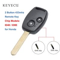 Keyecu 2ปุ่มกุญแจรีโมท433Mhz Id48/ Id8e ชิปกุญแจรถสำหรับ Honda Jazz Civic Hrv Frv Stream Cr-V 2002 2003 2004 2005ยูโร