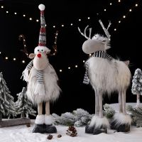 Large Standing Christmas Elk Doll with Lights Xmas Retractable Reindeer Doll Navidad Tree Ornaments Home Christmas Gift Kids