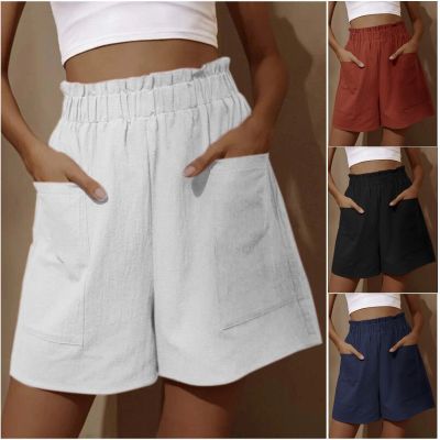 European and American womens cotton and linen flower bud high waist shorts fashionable large wide leg casual shorts
