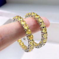 OEVAS 100 925 Sterling Silver 4mm Yellow High Carbon Diamond Earrings For Women Sparkling Wedding Party Fine Jewelry Wholesale