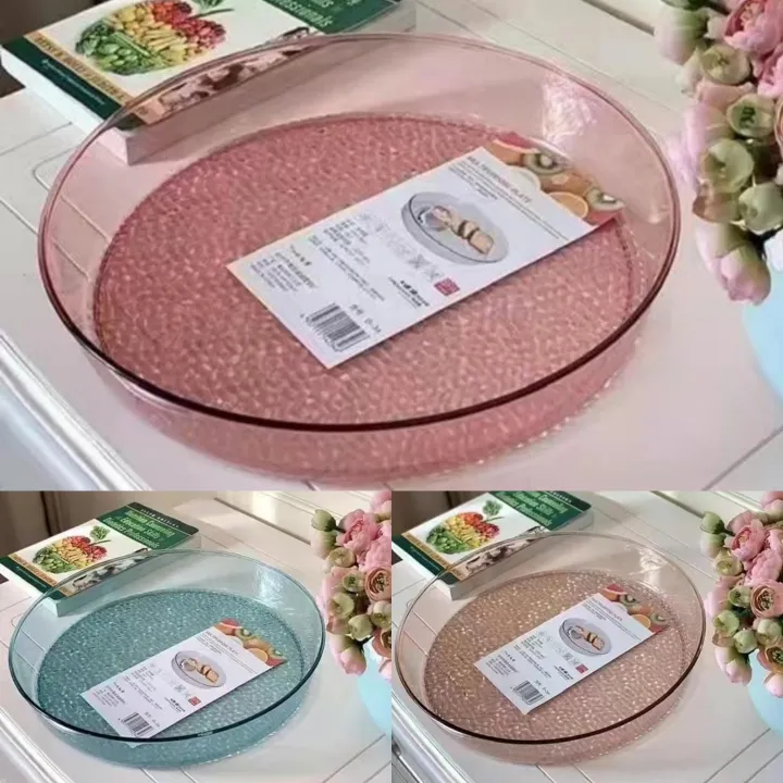 Round Serving Plate Fruit Tray Unbreakable Transparent PET Material