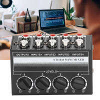 CX400 Mini Passive Stereo Mixer สเตอริโอแบบพกพา 4 Channel Mixer สำหรับเครื่องเล่นซีดีเทปไดรฟ์คอมพิวเตอร์โทรศัพท์แท็บเล็ตคอมพิวเตอร์สีขาว