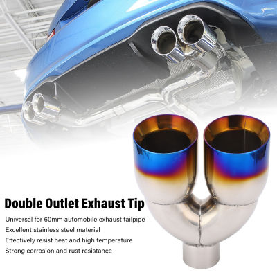 ปลายท่อไอเสียคู่ 2.4in Inlet 4in Outlet 9.6in ความยาว Blue Burnt Beveled Car Exhaust Tip