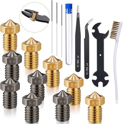 ✙☇ 3D Printer E3D V5 V6 0.4 mm Hardened Steel Brass Nozzles Cleaning NeedlesTweezers Brush 5 in 1 Wrench for Reprap Prusa I3