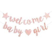 Baby Shower Decoration Banner Pink Five-pointed Star Love Welcome Baby Girl Glitter Garland Party Decoration Colanders Food Strainers