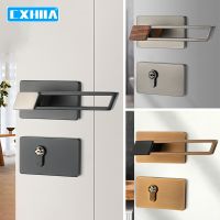 CXHIIA Light Luxury Zinc Alloy Door Lock Indoor Black Magnetic Door Lock Set Household Simple Room Mute Anti-theft Lock