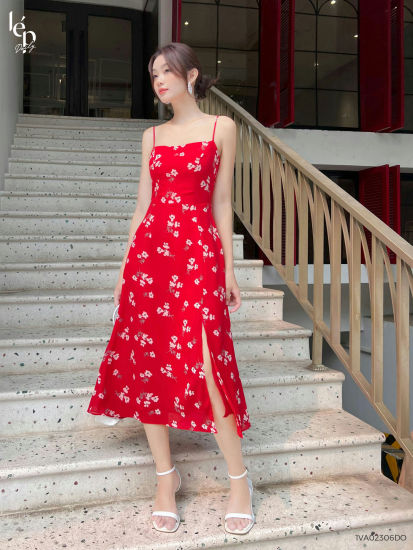 Mua Đầm váy hoa nhí đỏ cổ vuông - 3XL tại QUỲNH ANH LUXURY FASHION | Tiki