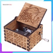 Carved Wooden Musical Instrument Box Birthday Presents Hand Crank Holiday
