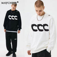 MAYCHEER เสื้อคู่คอกลมลำลองดีไซน์แฟชั่นของผู้ชายแนวสปอร์ต