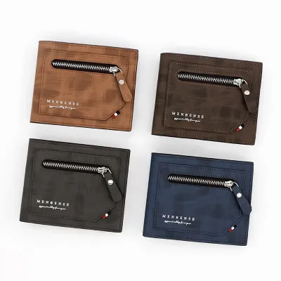 2023 Mens Zipper Short Wallet Multifunctional Vertical Mini Wallet New Three fold Retro Coin Purse Men PU Leather Card Holder