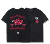 Naruto Anime เสื้อยืดแขนสั้น Akatsuki โลโก้พิมพ์ผ้าฝ้ายแขนสั้นเสื้อยืด Trend