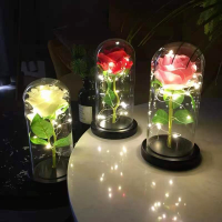 【cw】LED Rose Eternal 24K Gold Leaf Flower with Dome String Lights Home Decoration Christmas Valentines Day Gift Wedding Decoration 【hot】