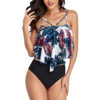 2022 Summer Plus Size Two Pieces Womens Bikinis Set Leaf Printed Ruffle Big Swimsuit Large Female Swimming Suits Bikinis mujer