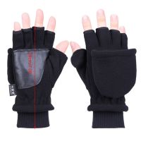 Women Men Winter Polar Fleece Half Finger Flip Gloves Double Layer Thicken Touch Screen Fingerless Convertible Mittens Wrist