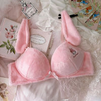 2021Wriufred Cute Girl Big Ears Bralette Embroidered Plush Gathering Bra without Steel Ring Women Comfortable Lingerie for Home Wear