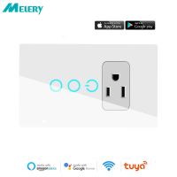 USA Plug Wall Socket Mexico Switch Outlet Wifi Smart Tuya Light Touch Intelligent Rectangle Glass Panel Remote Alexa Google Home Ratchets Sockets