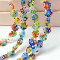 1Strand Millefiori Glass Flat Round Bead Strands Colorful 10x3-4mm Hole: 1mm about 36-38pcs/strand 14 inch