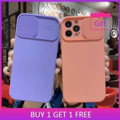 ✺ Camera Lens Protection Phone Case For iPhone 11 12 Pro Max Mini 8 7 Plus Xr Xs Max X SE20 Plain Candy Color Sliding Shell Cover