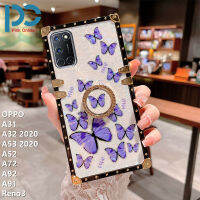 ใหม่เคสโทรศัพท์หรูหราสำหรับ OPPO A31 A32 2020 A53 2020 A52 A72 A92 A91 Reno3 Shell รูปแบบผีเสื้อพิมพ์โทรศัพท์กรณีสแควร์กันกระแทกโทรศัพท์กรณีที่มีขาตั้งแหวน