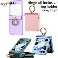 KISSCASE เคสโทรศัพท์บางเฉียบเหมาะสำหรับ Samsung Galaxy Z Flip 5เพลาหมุนได้แบบบางพิเศษแหวนใส่นิ้วเปลือกฟิล์มติดเครื่องแบบ2 In 1ป้องกันลายนิ้วมือกันกระแทกสำหรับ Samsung Galaxy Z Flip 5