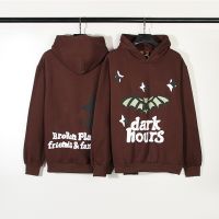 2023 NEWHigh Street New Vintage Bat Brown Foam Print Loose Relaxed Long Sleeve Hoodie.ใหม่