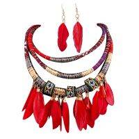 Feather Jewelry Set Multi-Layer Tassels African Jewelry Short Ethnic Style Chicken Feather Retro Earring