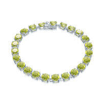 Peridot ธรรมชาติ21.41Ct อัญมณี Solid 925เงินสเตอร์ลิงสร้อยข้อมือ7.25นิ้วสำหรับผู้หญิงรอบ6มม.อัญมณีเครื่องประดับอย่างดี