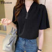 Summer Womens Shirt Blouse And Tops Chiffon New 2022 Woman Office Work Flare Sleeve V-Neck White Shirts Blusas Camisa mujer Top