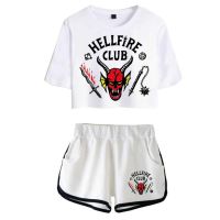 【Love as before】 Stranger COSPLAY Things Hellfire Club Costume 3D Print T-Shirt Crop Top Shorts Set