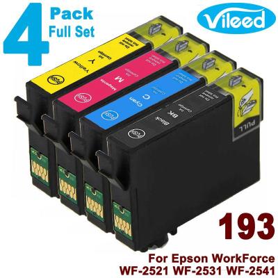 4 Pack 193 Ink for EPSON Full Set 198 T1981 / T1931 Black T1932 Cyan T1933 Magenta T1934 Yellow Print Cartridge Compatible for WorkForce WF-2521 WF2521 WF-2531 WF2531 WF-2541 WF2541 WF-2631 WF2631 WF-2651 WF2651 WF-2661 WF2661 Inkjet Printer