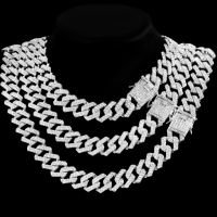 20MM Wide Iced Out Prong Cuban Link Chain Necklace For Men Luxury Silver Color Paved Rhinestones Choker Necklace Hip Hop Jewelry