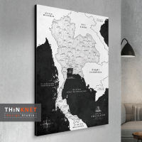 ภาพแขวนผนังแผนที่ประเทศไทยวินเทจ: ดำ Vintage Thailand Map: Black Edition