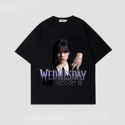 [New] 2023NewWednesday Addams T Shirt Boy Girl Summer Cal Cotton Clothing Round Neck Short Sleeve Blouse TV Series Wednesday Role Shirts