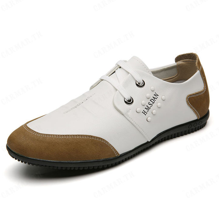 carmar-รองเท้าผู้ชายสไตล์เกาหลี-สีขาว-ผลิตจากหนังแท้-ใส่สบายทั้งวัน