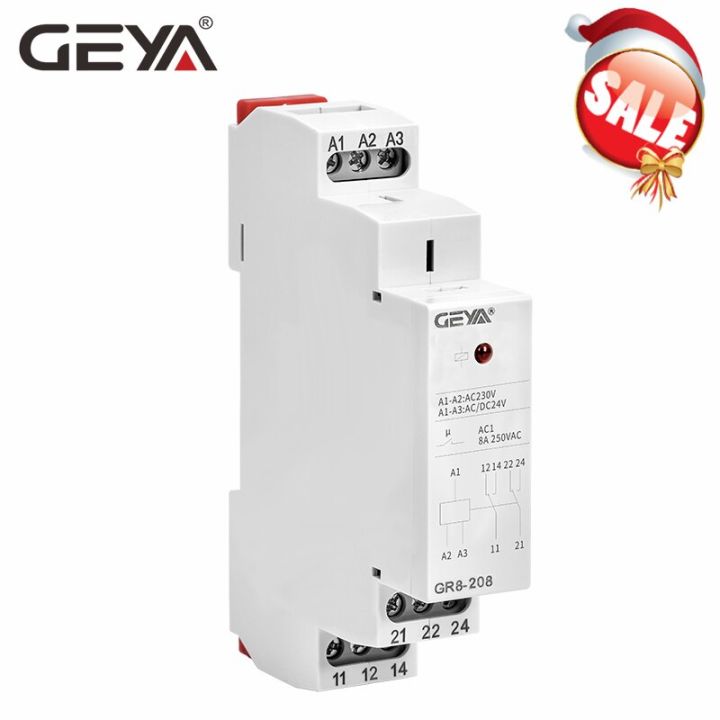 geya-ราง-din-gr8-ac-dc-24v-สวิตช์ระดับกลางรีเลย์ช่วย8a-16a-รีเลย์-spdt-โมดูลราง-din