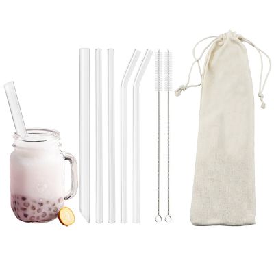 High Borosilicate Reusable Drinking Straw Sharp Glass Straw for Bubble Tea Smoothies Bar Accessories Cocktails with Brush Bag
