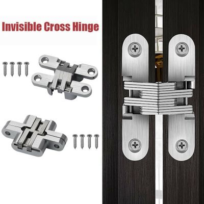 2pcs Concealed Hinge Folding Door Hinges Wooden 180 Degree Invisible Door Cross Hinge Stainless Steel Furniture Hardware