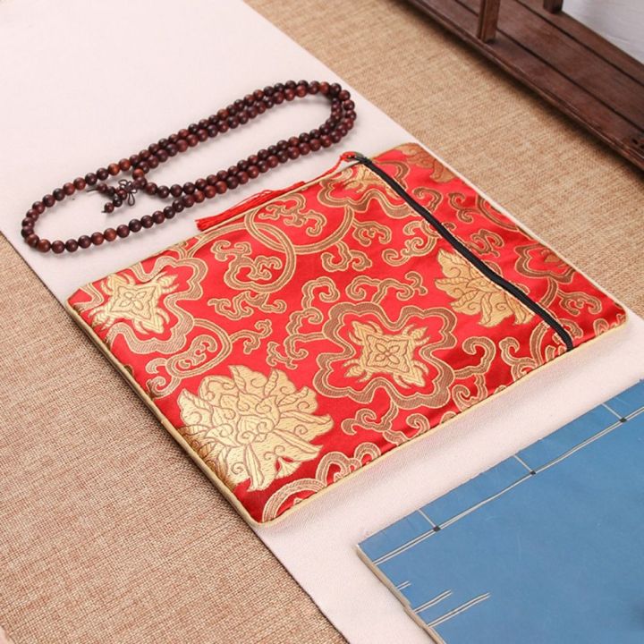 pubsir-กระเป๋าปักลายมังกรแบบพกพา-กระเป๋าผ้าปักลายย้อนยุคคัมภีร์สองชั้นเครื่องประดับกระเป๋ากระเป๋าซองสไตล์จีน