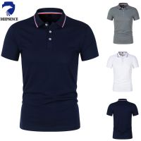 【CC】♝☬  Men Business Polo Shirt Color Quick-drying Striped Tencel Cotton Breathable Short Sleeves