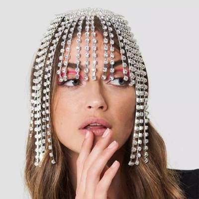 Fashion luxury shining Rhinestone forehead headdress tassel hairdress lady handmade hat crystal headdress Wedding Jewelry