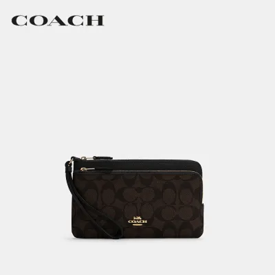 COACH กระเป๋าสตางค์ผู้หญิงรุ่น Double Zip Wallet In Signature Canvas สีน้ำตาล C5576 IMAA8