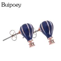 Buipoey ต่างหูบอลลูนลมร้อนสีฟ้า,เครื่องประดับต่างหูเม็ดกลมทองคำสีกุหลาบเด็กผู้หญิงของขวัญวันเกิดคู่รัก