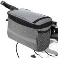 Cycling Bike Bicycle Insulated Front Bag MTB Bike Handlebar Bag Basket Pannier Cooler Bag with Reflective Strip Picture Hangers Hooks