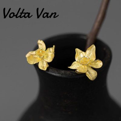 Volta Van 925 Sterling Silver Elegant Women Stud Earrings 2022 New Vintage Daffodil Flower Fine Jewelry Silver Earrings Gift