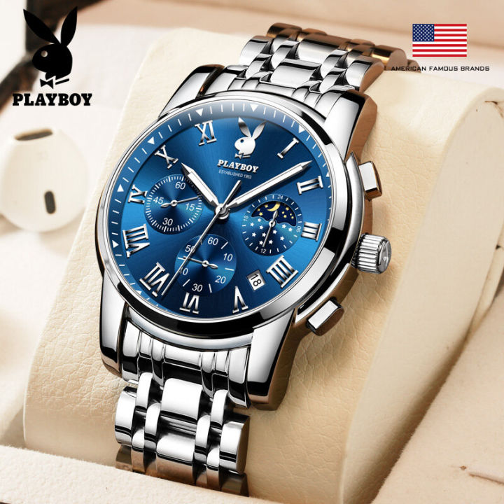 playboy-original-สีน้ำเงินนาฬิกากำหนดเองกล่องของขวัญแฟชั่นหรูเรียบง่าย