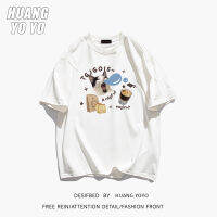 HUANGYOYO เสื้อยืดแขนสั้นพิมพ์ลายแมว100% น่ารักผ้าฝ้ายลำลองสำหรับผู้หญิง